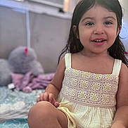 Anahi joined the competition — help win amazing prizes! air_conditioner, bed, blanket, child, crocheted_top, face, furniture, girl, hair, hand, happy, indoor, person, plush_toy, room, skin, smile, toddler, window, yellow_clothing