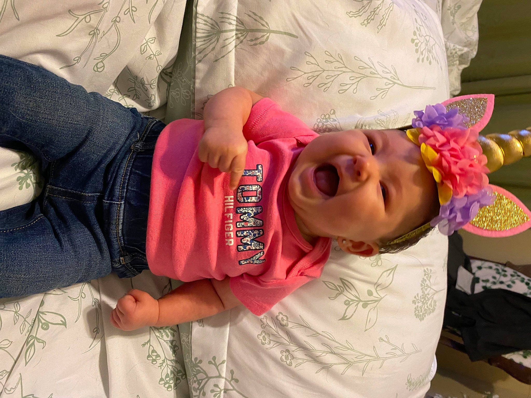 Kynlee is registered to the contest to win money with this photo: arm, baby, baby_toddler_clothing, cool, eyelash, finger, glasses, happy, lip, magenta, mouth, nose, pattern, person, pink, skin, sleeve, smile, t_shirt, textile