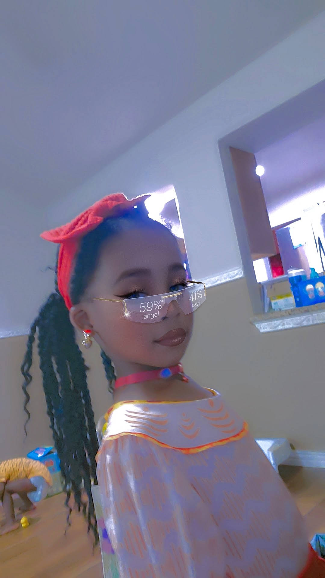 Kashorie is registered to the contest to win money with this photo: blue, child, costume, electric_blue, event, eyewear, fashion_accessory, fashion_design, fun, happy, hat, headgear, jewellery, magenta, person, personal_protective_equipment, room, smile, toddler, vision_care