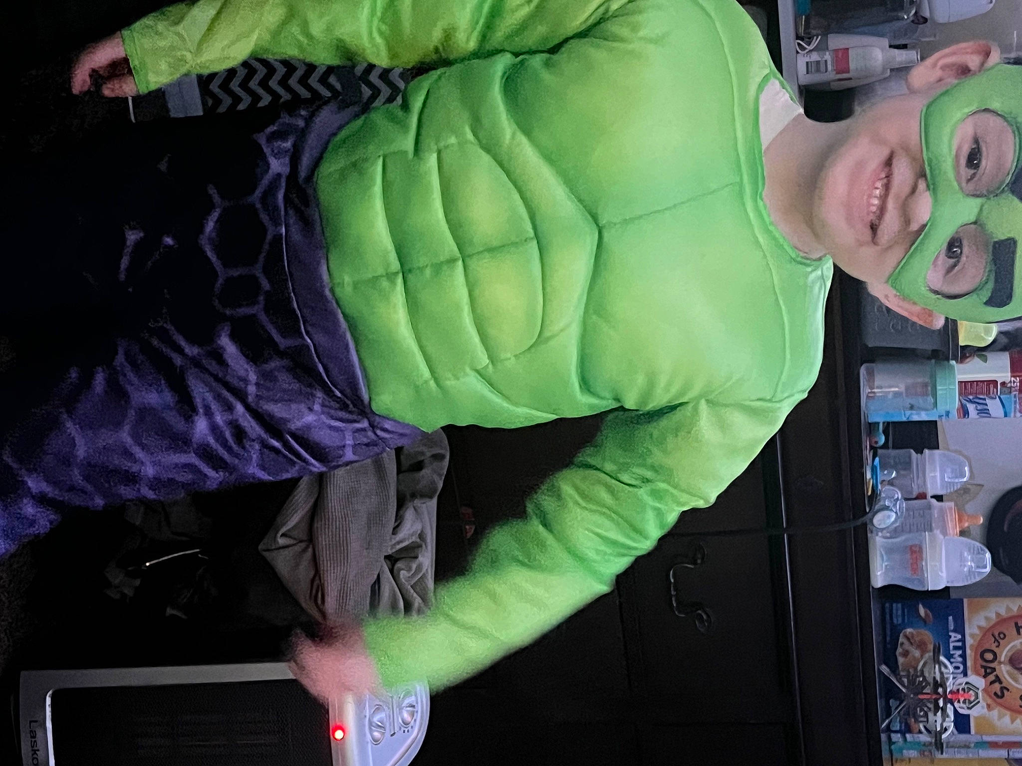 Dale joined the competition — help win amazing prizes! belt, costume, elbow, fictional_character, fun, glove, green, headwear, hulk, magenta, muscle, person, personal_protective_equipment, room, sleeve, smile, sportswear, t_shirt, thumb, wrist
