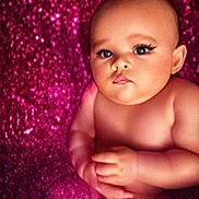 Kazara joined the competition — help win amazing prizes! baby, child, infant, face, eyes, eyelashes, skin, hands, portrait, closeup, magenta, sparkle, background, soft_light, cute, expression, nude, newborn, studio, photography