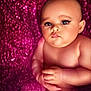 baby, child, infant, face, eyes, eyelashes, skin, hands, portrait, closeup, magenta, sparkle, background, soft_light, cute, expression, nude, newborn, studio, photography