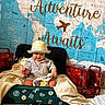 Kaleb joined the competition — help win amazing prizes! baby, infant, suitcase, hat, map, world_map, toy_airplane, globe, blanket, travel, passport, vintage_suitcase, child, indoor, milestone, decor, clothing, person, playful, portrait