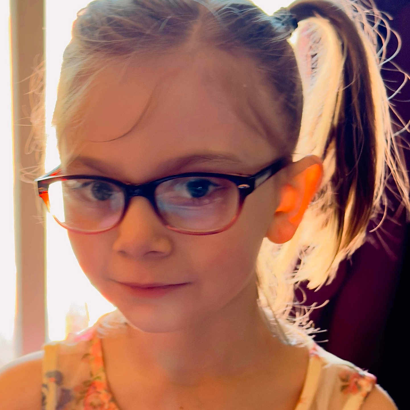 Geneva joined the competition — help win amazing prizes! accessories, blonde, bodypart, braid, child, face, female, girl, glasses, hair, happy, head, jewelry, necklace, person, photography, ponytail, portrait, smile, sunglasses