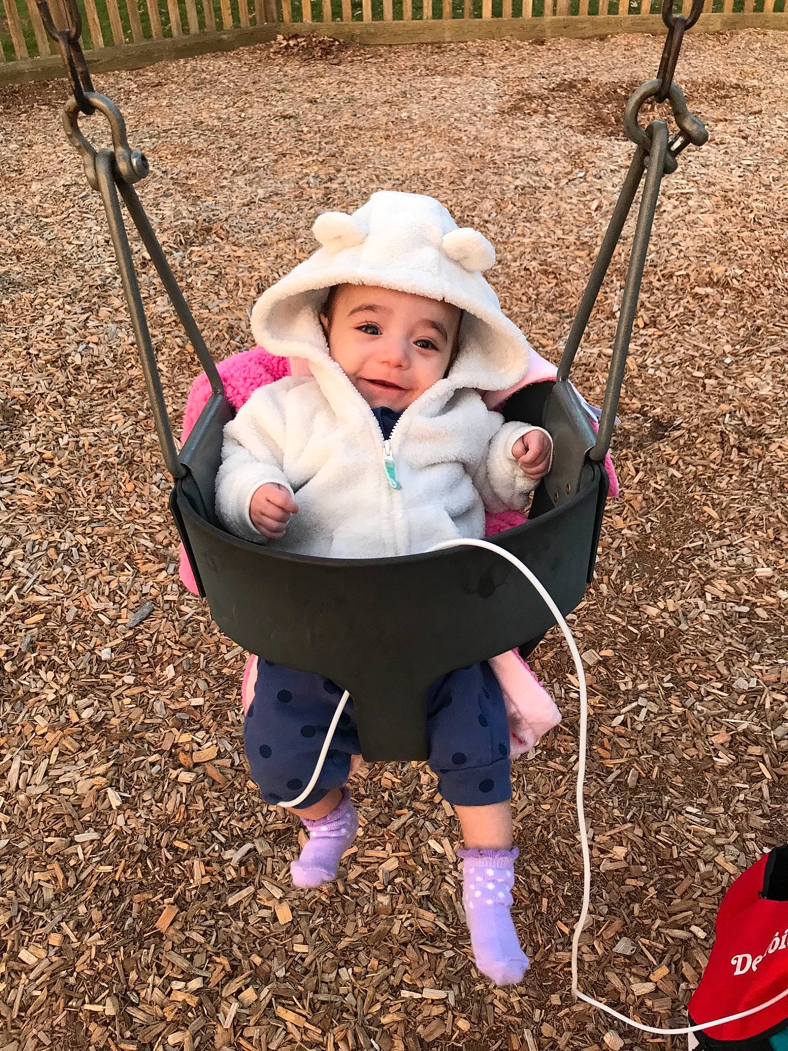 Josephina is registered to the contest to win money with this photo: child, fun, headwear, outdoor_play_equipment, person, play, playground, product, smile, swing, toddler