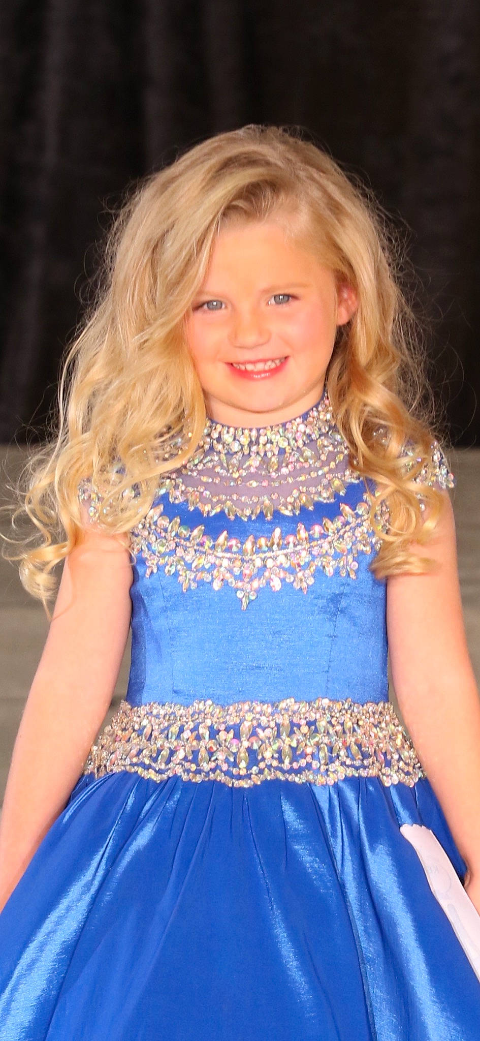 Kynzlee is registered to the contest to win money with this photo: a_line, blond, blue, child, child_model, clothing, cocktail_dress, dress, electric_blue, fashion_design, hair, hairstyle, joy, lace, lady, long_hair, neck, person, textile