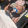 Mia joined the competition — help win amazing prizes! baby, pacifier, headband, car_seat, blanket, infant, child, sleeping, pink_flower, straps, clothing, indoor, cute, peaceful, resting, toddler, seat, child_safety, young, adorable