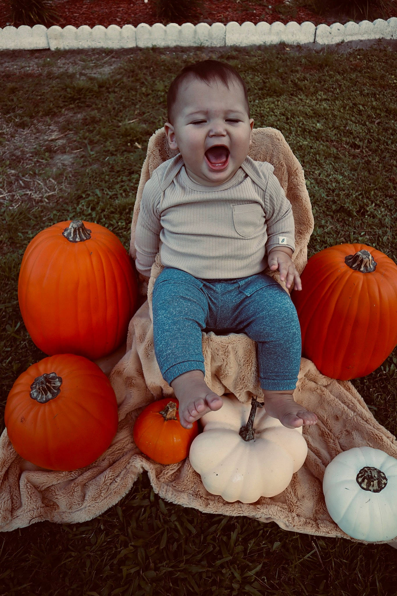 Tobias is registered to the contest to win money with this photo: calabaza, cucurbita, eye, face, facial_expression, gourd, grass, happy, head, human_body, natural_foods, nature, orange, organ, people_in_nature, person, plant, pumpkin, smile, squash