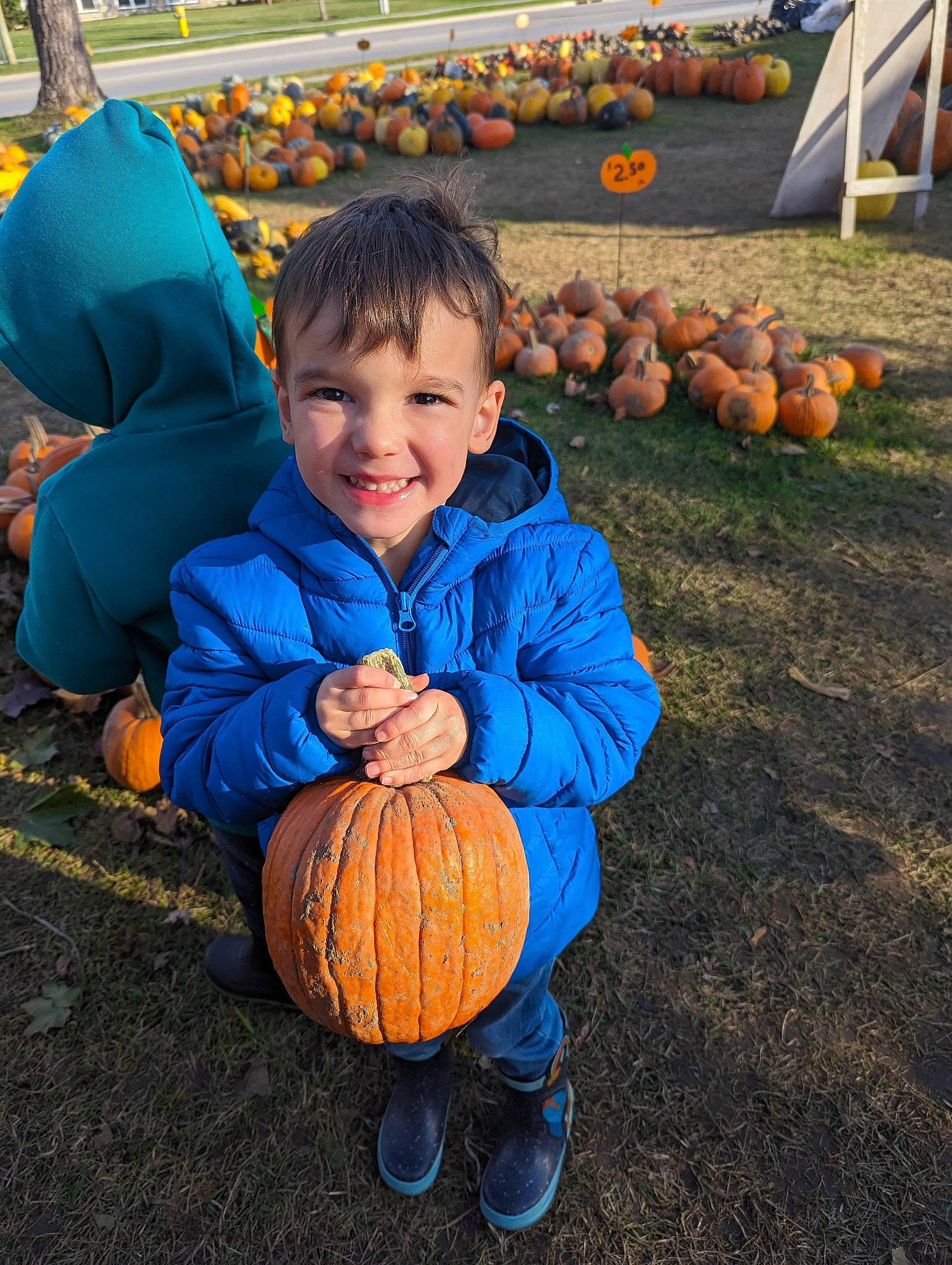 Remington joined the competition — help win amazing prizes! calabaza, cucurbita, eye, gourd, grass, happy, human_body, joy, leaf, local_food, natural_foods, orange, organ, people_in_nature, person, plant, pumpkin, smile, squash, toddler