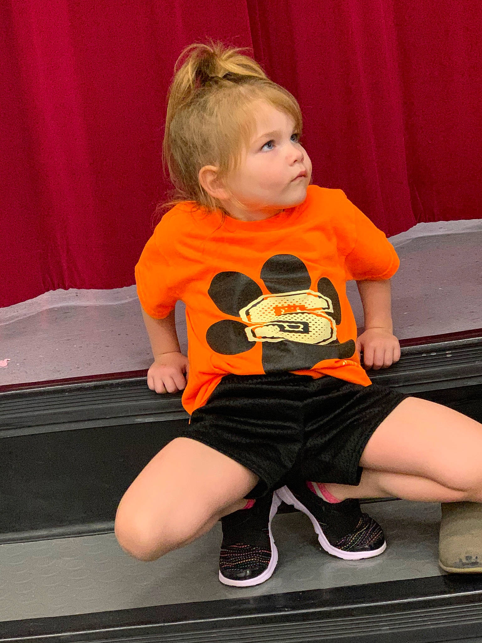 Channing joined the competition — help win amazing prizes! child, leg, orange, person, sitting, thigh, toddler