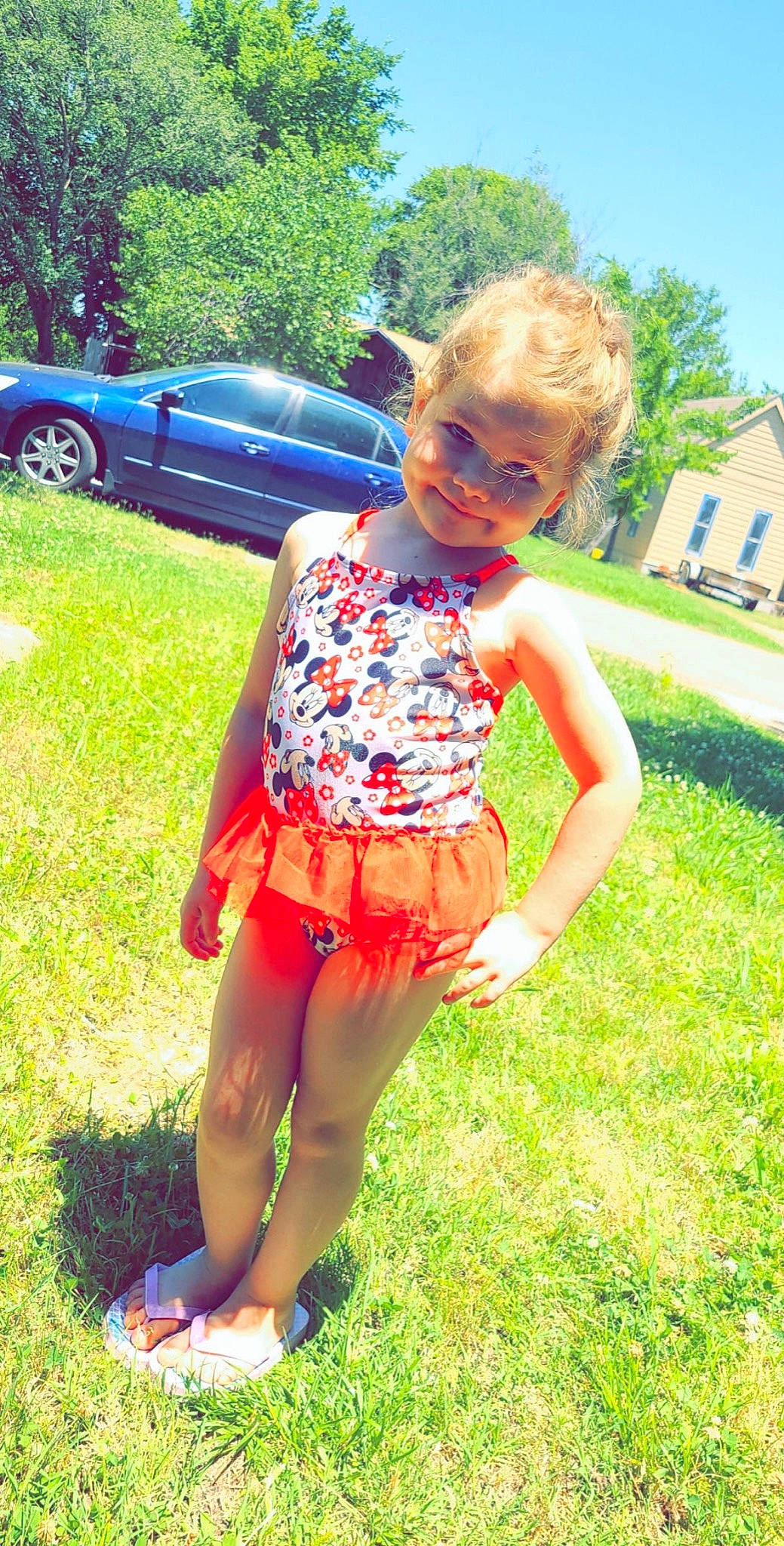 Channing is registered to the contest to win money with this photo: child, dress, grass, joy, person, plant, summer, toddler, vacation