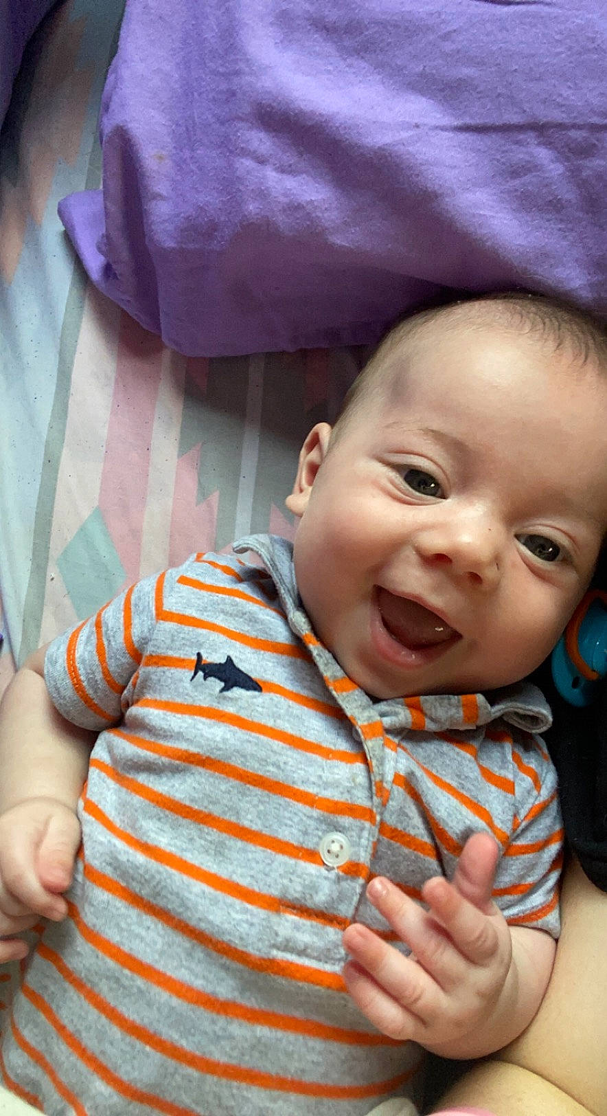 Paxton is registered to the contest to win money with this photo: baby_toddler_clothing, cheek, chin, comfort, eye, facial_expression, finger, gesture, happy, head, human, iris, lip, mouth, nose, person, product, skin, sleeve, smile