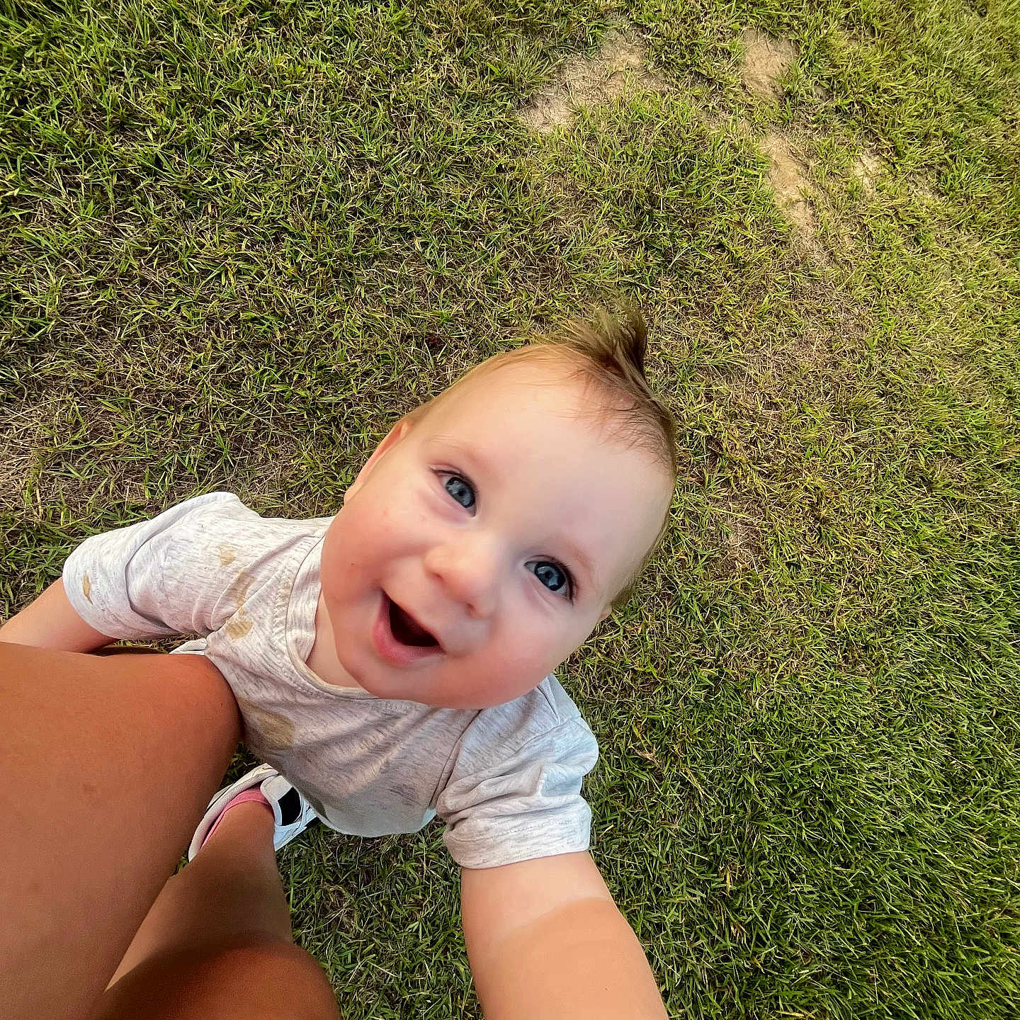 Tatum is registered to the contest to win money with this photo: baby, babylaughing, clothing, dress, face, grass, happy, head, laughing, lawn, nature, outdoors, park, person, photography, plant, portrait, shorts, summer, t_shirt