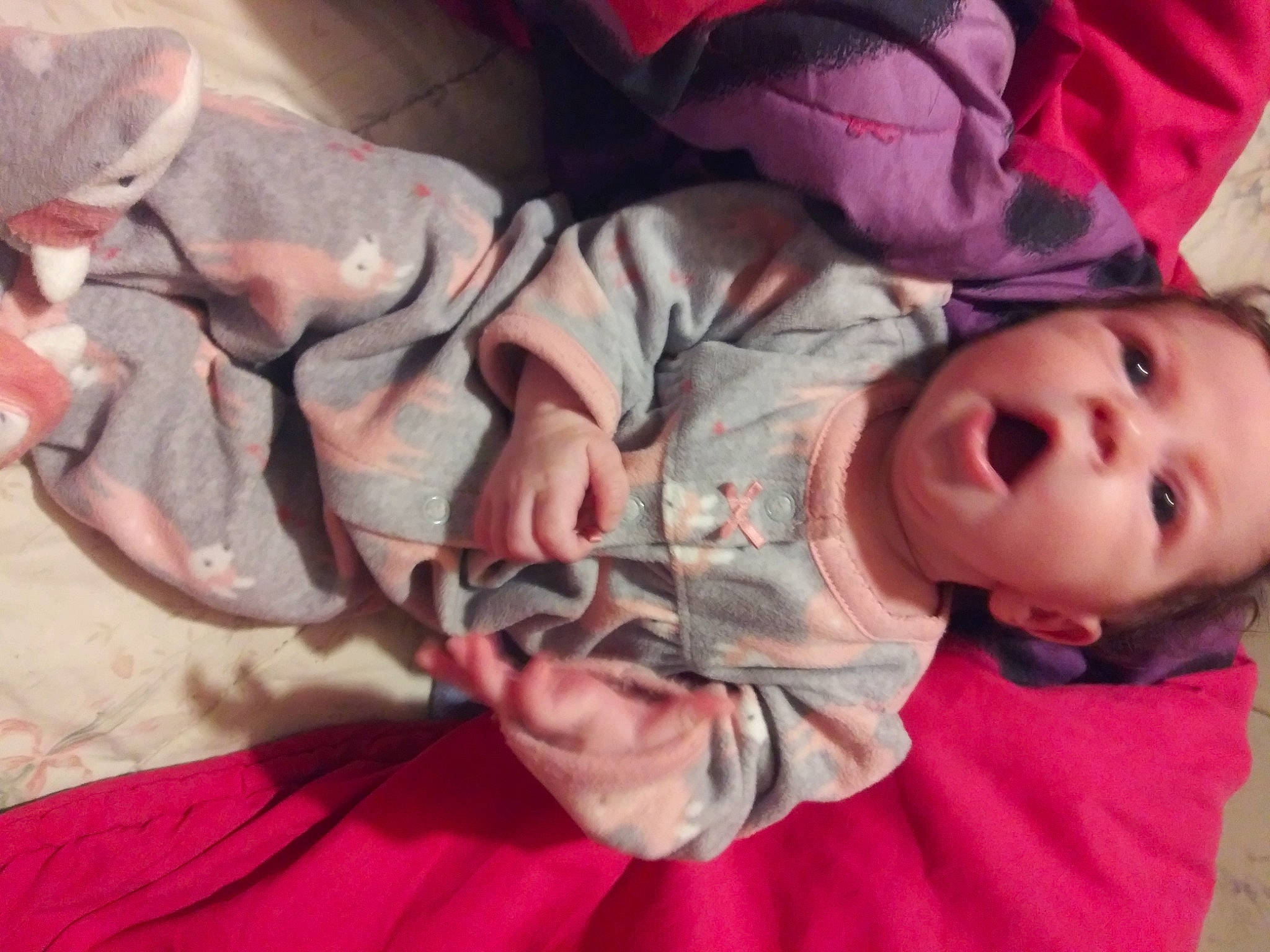 Zaylie joined the competition — help win amazing prizes! baby, baby_toddler_clothing, cheek, child, comfort, fun, gesture, human_body, joint, mammal, mouth, nose, person, pink, sitting, skin, sleeve, surprise, textile, toddler