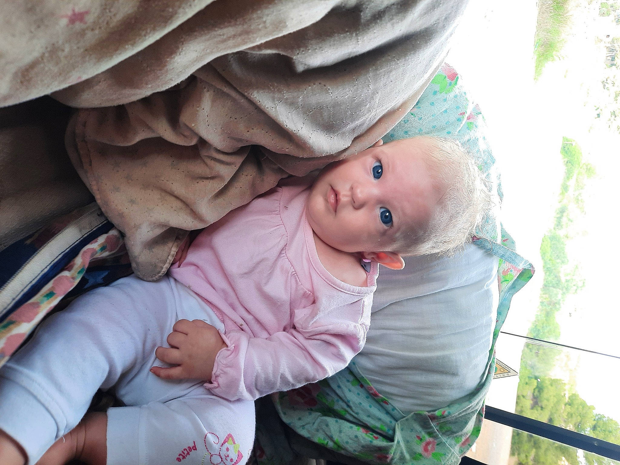 Lolita participe au concours pour gagner de l'argent avec cette photo : arm, baby, baby_products, baby_toddler_clothing, cheek, child, comfort, fun, gesture, grass, happy, nose, person, pink, plant, sitting, skin, sleeve, smile, toddler