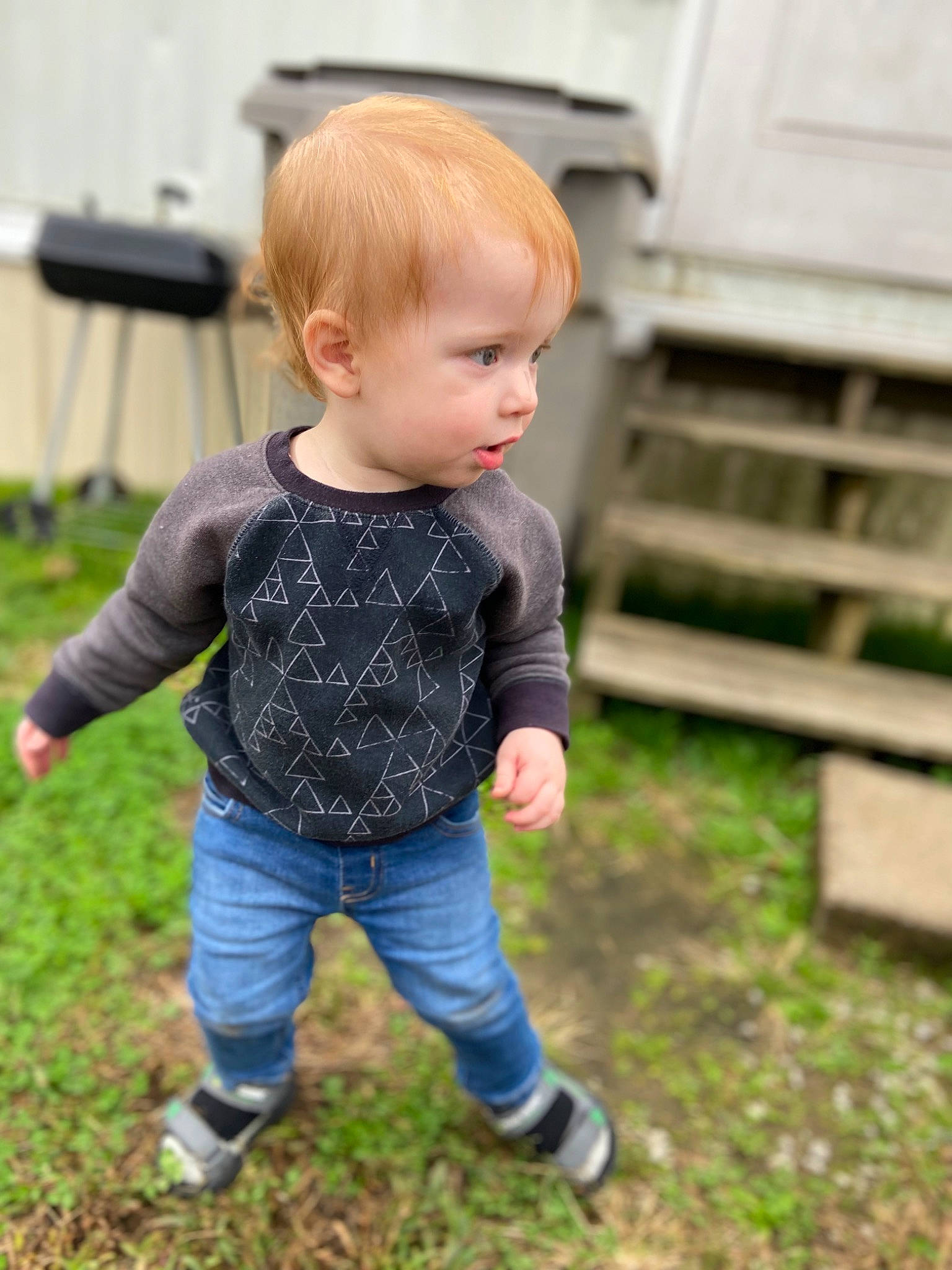 Ronin joined the competition — help win amazing prizes! baby, baby_toddler_clothing, child, clothing, denim, flooring, fun, grass, happy, jeans, leisure, pattern, people_in_nature, person, plant, play, recreation, sitting, sleeve, toddler