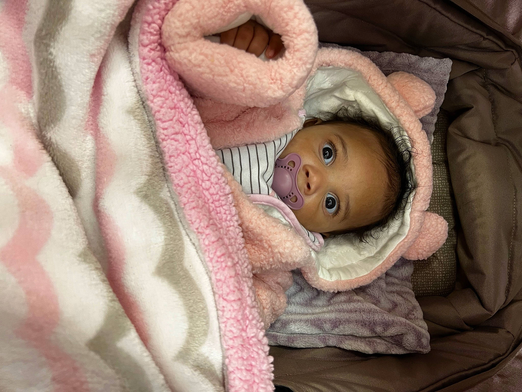 Valkyrie joined the competition — help win amazing prizes! baby, baby_products, baby_toddler_clothing, cheek, child, comfort, eye, fur, infant_bed, linens, magenta, outerwear, pattern, peach, person, pink, product, skin, textile, toddler