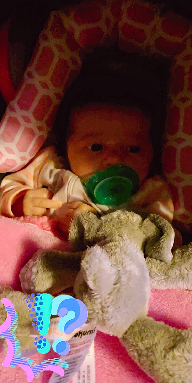 Galilea is registered to the contest to win money with this photo: baby, bedtime, child, person, play, plush, stuffed_toy, teddy_bear, toddler, toy, under_exposed