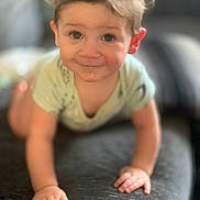 Nathan joined the competition — help win amazing prizes! baby, child, clothing, couch, crawling, cute, expression, eyes, face, furniture, hair, hands, home, indoor, person, portrait, skin, smiling, toddler, young