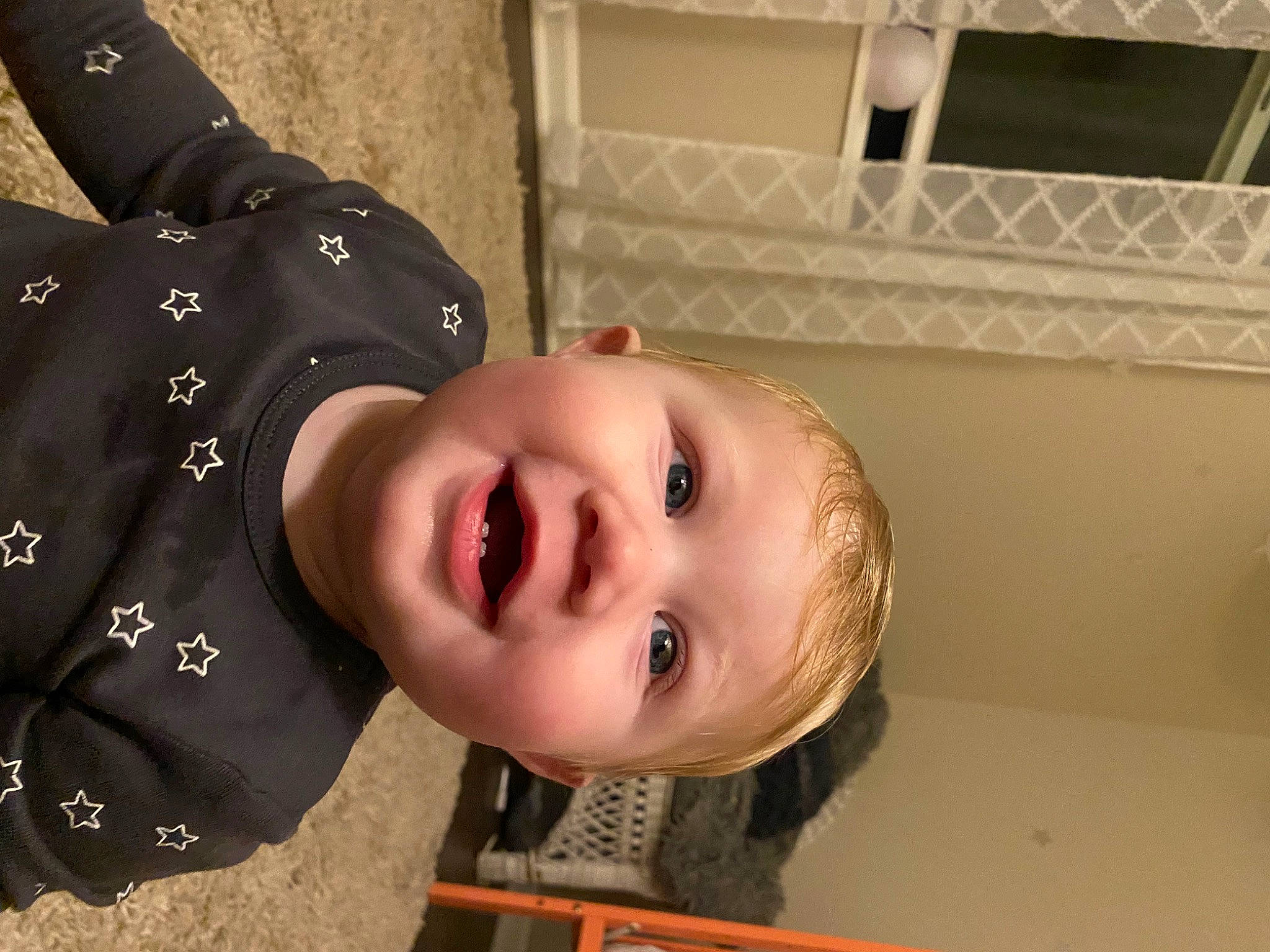 Asia is registered to the contest to win money with this photo: baby, baby_laughing, baby_products, baby_toddler_clothing, cheek, child, face, flooring, fun, happy, head, laugh, pattern, person, portrait_photography, room, smile, toddler, tree, window