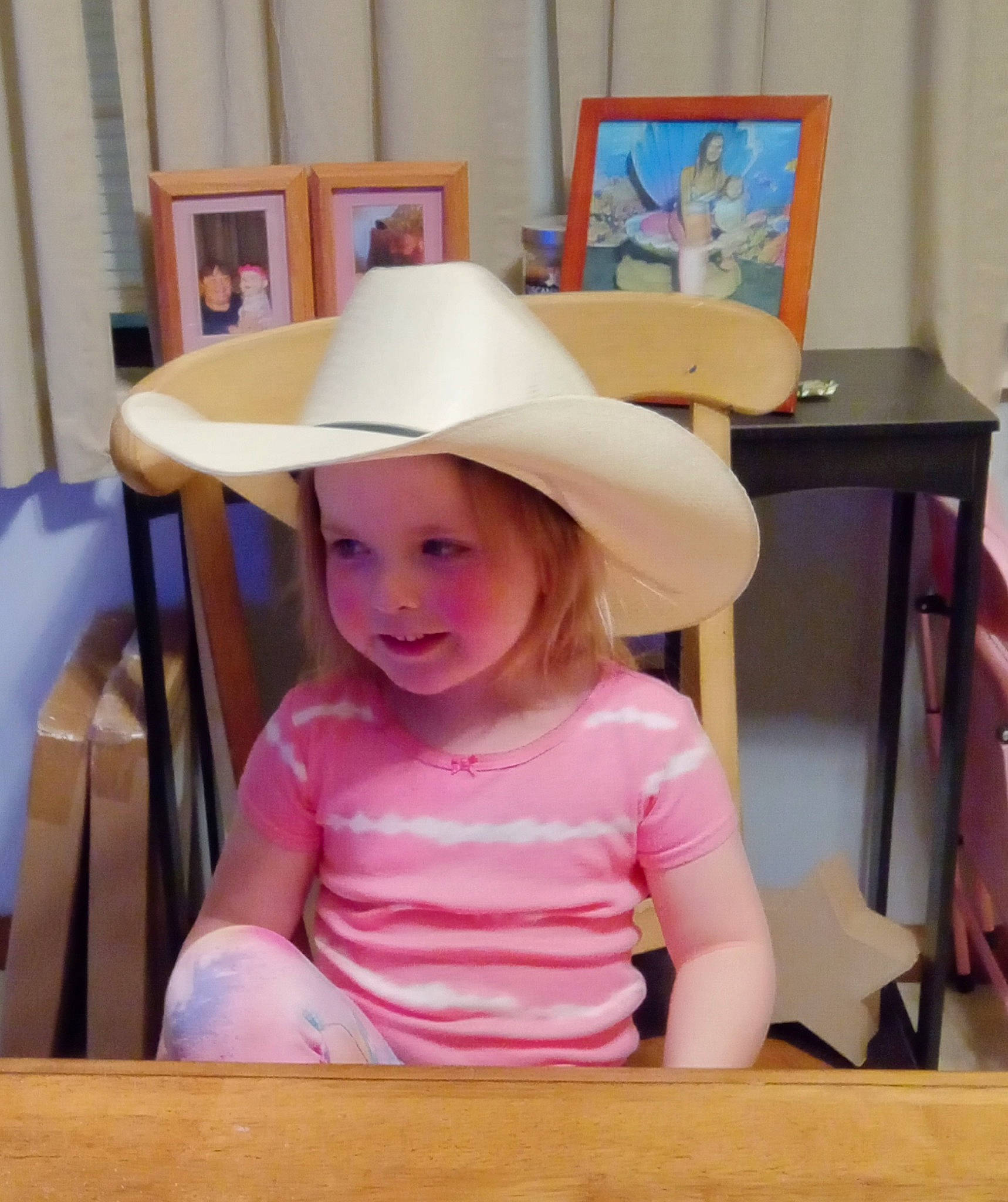 Natalee joined the competition — help win amazing prizes! baby, baby_toddler_clothing, beauty, chair, child, fashion_accessory, fun, happy, hat, headwear, leisure, magenta, person, play, room, sitting, smile, sun_hat, t_shirt, table