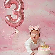 Zainab Siblini is registered to the contest to win money with this photo: baby, girl, pink, tutu, bow, balloon, number_3, cake, birthday, celebration, confetti, white_top, headband, smiling, cute, portrait, studio, floor, infant, happy