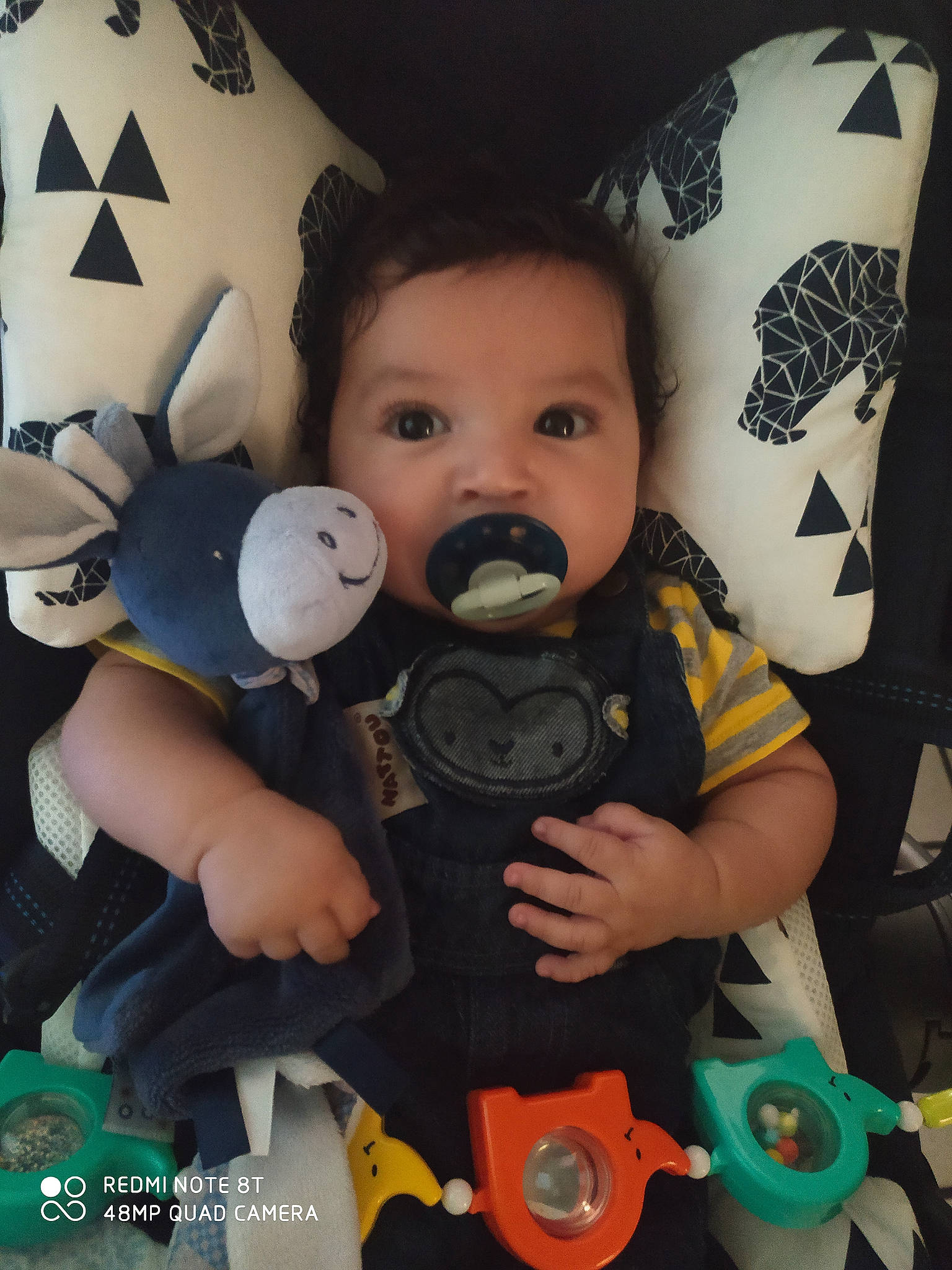 Nahel participe au concours pour gagner de l'argent avec cette photo : baby, baby_toddler_clothing, cheek, child, cool, facial_expression, fictional_character, finger, fun, happy, nose, person, personal_protective_equipment, product, sleeve, stuffed_toy, t_shirt, textile, toddler, toy