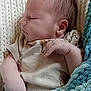 baby, newborn, sleeping, blanket, knit, onesie, infant, face, hand, peaceful, cute, soft, cozy, portrait, child, rest, indoors, skin, head, fingers