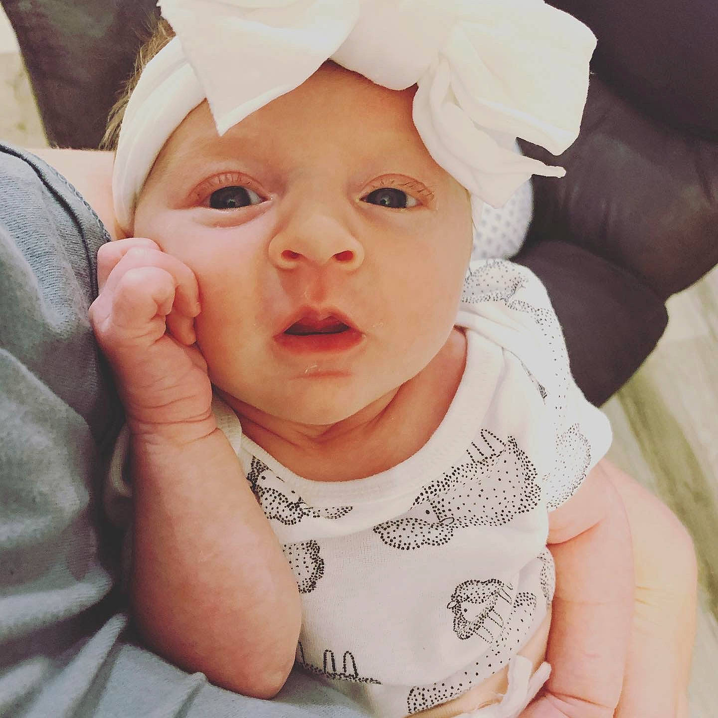 Madison joined the competition — help win amazing prizes! baby, baby_toddler_clothing, cap, cheek, ear, eye, eyebrow, eyelash, finger, gesture, happy, headwear, iris, lip, mouth, nose, person, pink, skin, sleeve