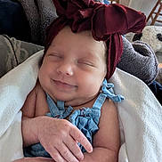 Jazmine Serenity joined the competition — help win amazing prizes! baby, blanket, blue_outfit, bow, child, closed_eyes, cozy, cute, hand, happy, headband, indoors, infant, newborn, peaceful, portrait, skin, sleeping, smiling, soft