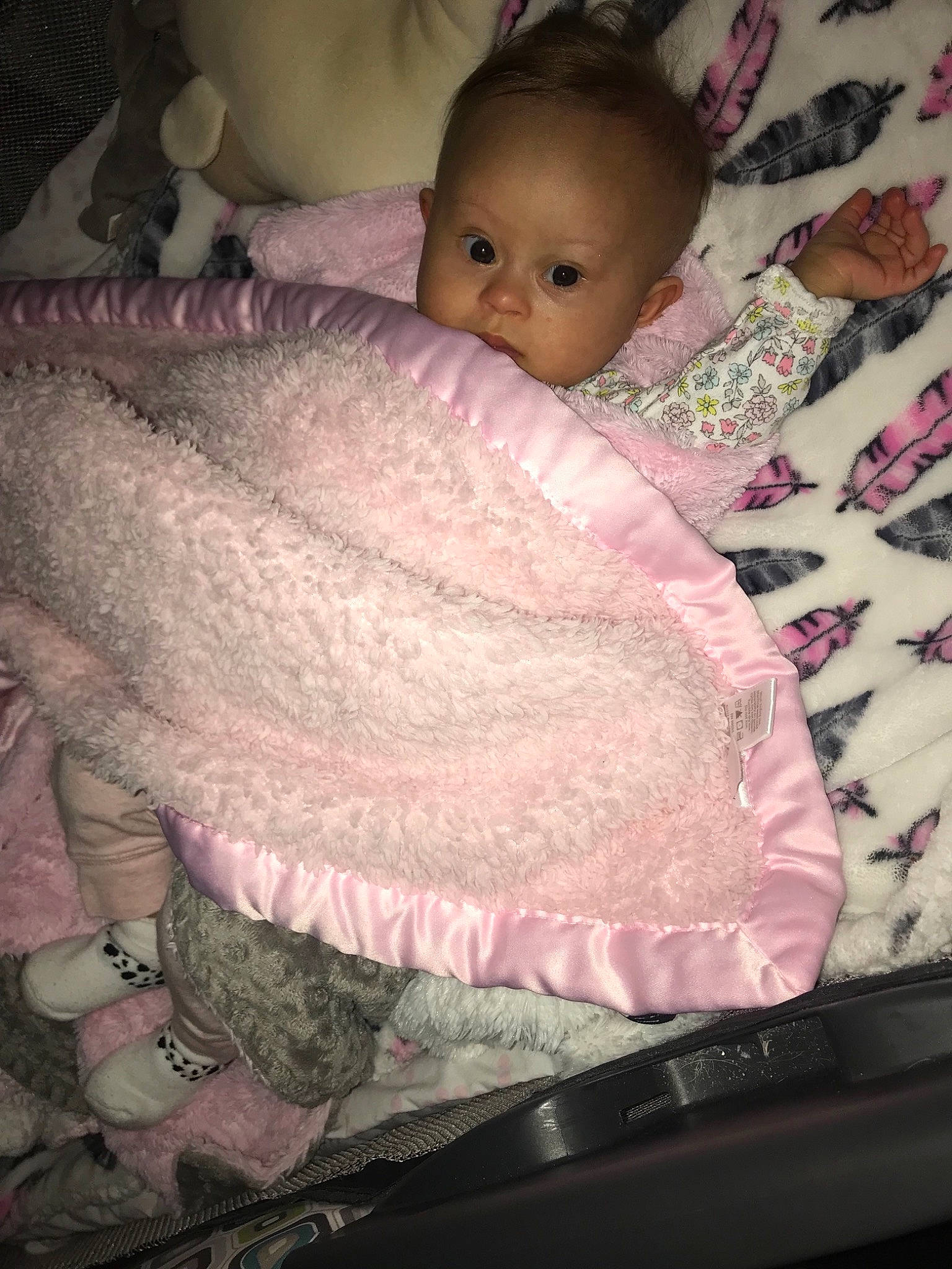 Aaleyah joined the competition — help win amazing prizes! baby, baby_products, bed, bedding, blanket, cheek, child, dress, infant_bed, linens, person, pink, product, skin, textile, toddler