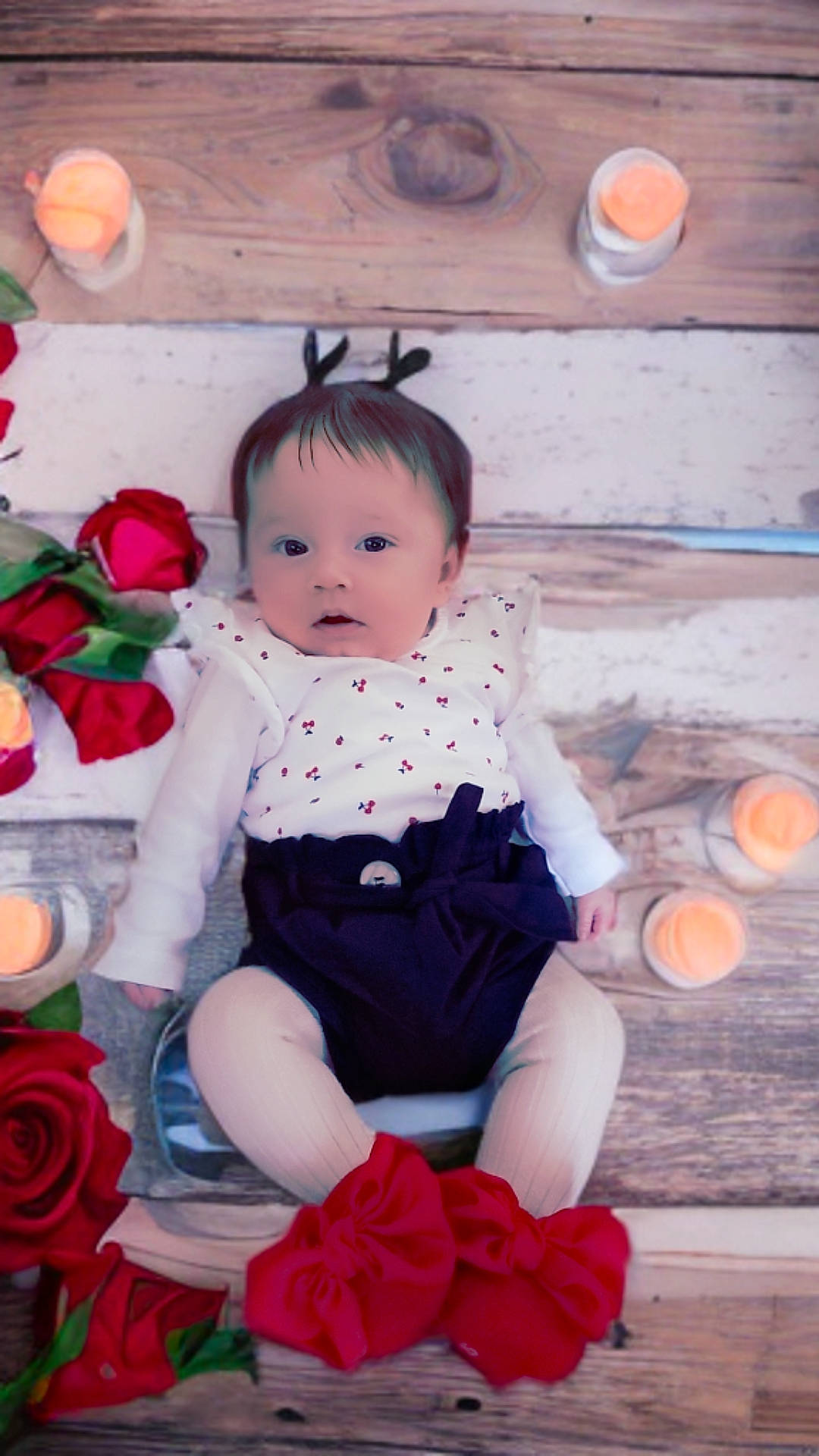 Lya a rejoint le concours — aidez-le/la à gagner de superbes lots ! baby, baby_toddler_clothing, carmine, cheek, child, dress, happy, hat, magenta, pattern, person, petal, pink, plant, rose, sitting, skin, sleeve, sock, toddler