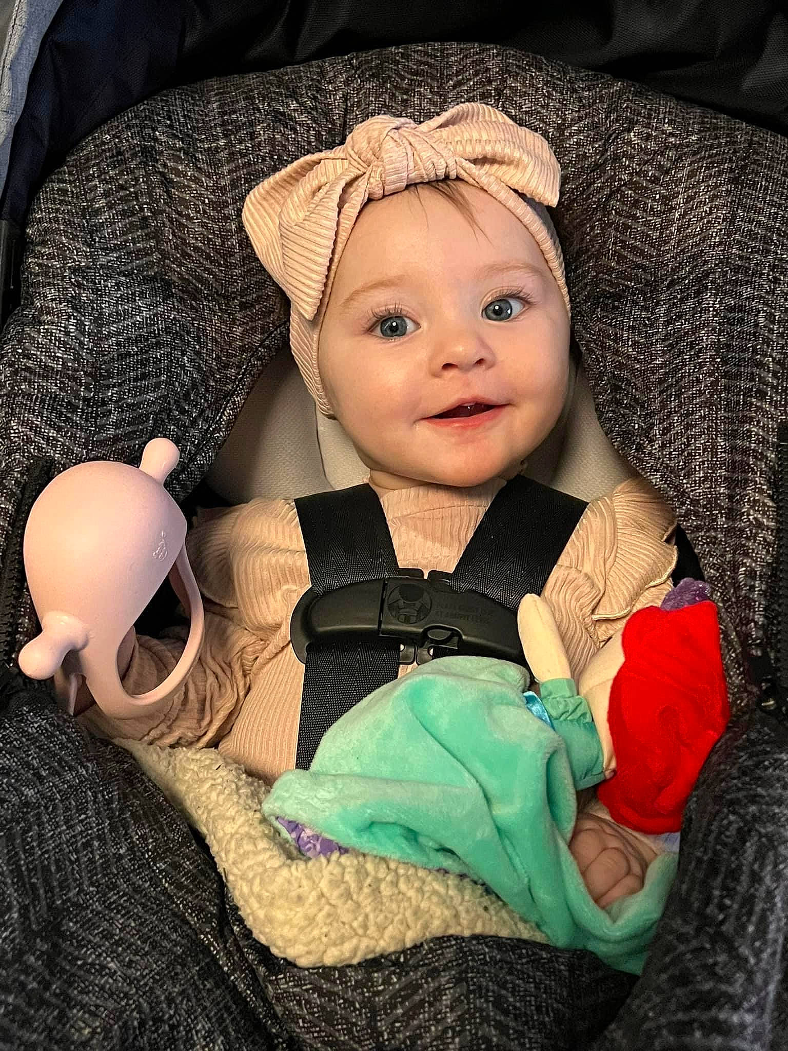 Denver joined the competition — help win amazing prizes! baby, baby_products, baby_toddler_clothing, cheek, child, comfort, costume_hat, eye, fashion_accessory, fun, happy, headwear, person, pink, product, skin, sleeve, smile, textile, thumb