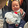 Joshua participe au concours pour gagner de l'argent avec cette photo : baby, car_seat, smiling, plush_toy, blanket, hand, clothing, socks, seatbelt, infant, child, person, happy, indoors, closeup, cute, safe, care, comfort, joy