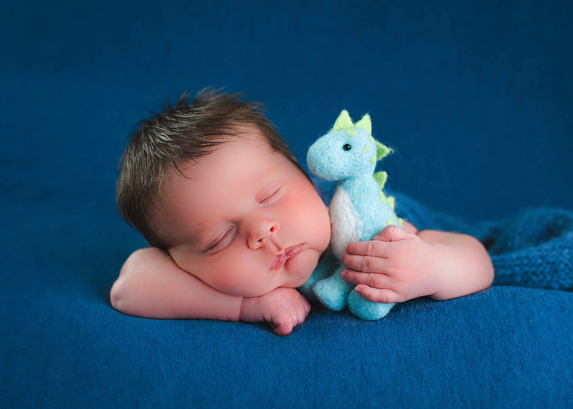 Elliott is registered to the contest to win money with this photo: baby, sleeping, plushie, dinosaur, soft_toy, blue, blanket, cozy, infant, cute, child, peaceful, resting, portrait, closeup, hand, face, skin, hair, indoor