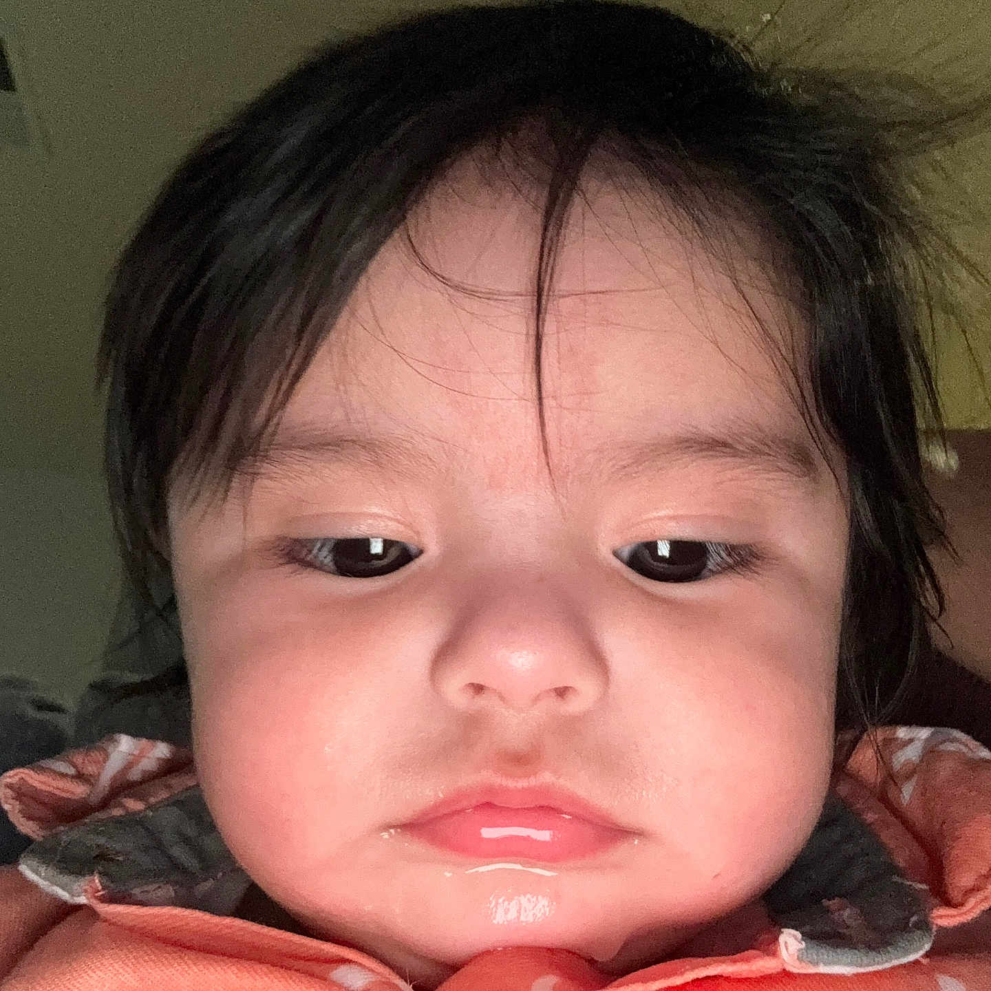 Malicah joined the competition — help win amazing prizes! button, casual_clothing, cheeks, child, close_up, expressionless, eyebrows, eyelashes, face, hair, head, indoor, orange, person, portrait, shirt, skin, toddler, young, young_child