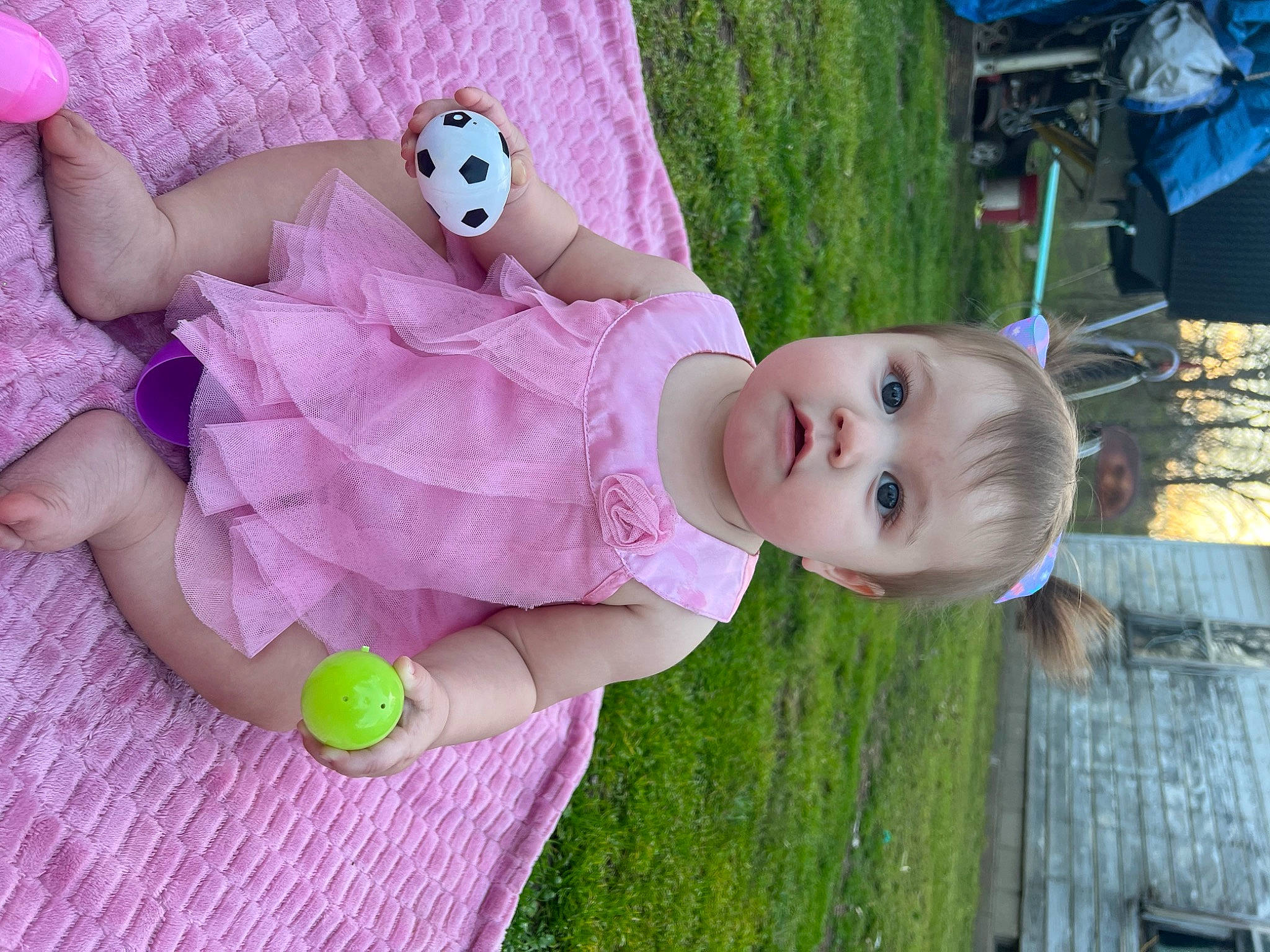Kimberlyn joined the competition — help win amazing prizes! baby_products, baby_toddler_clothing, child, dress, fun, grass, green, happy, leisure, magenta, mammal, person, pink, plant, purple, skin, toddler, toy, tree, vertebrate