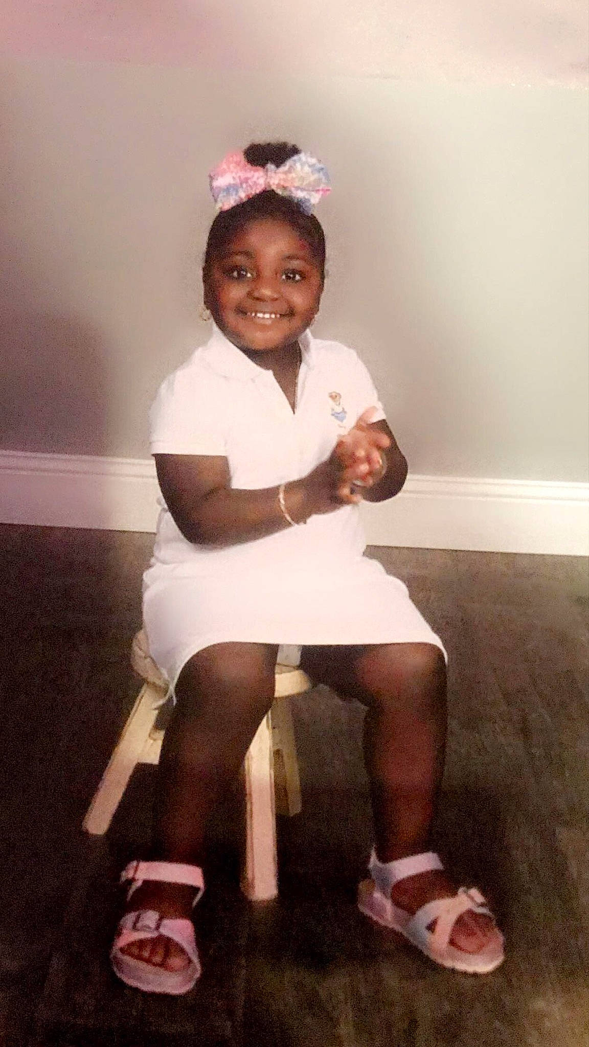 Honestie joined the competition — help win amazing prizes! baby_toddler_clothing, day_dress, dress, face, flash_photography, hair, happy, head, human_leg, joy, knee, leg, neck, person, pink, shoe, sleeve, smile, sock, thigh