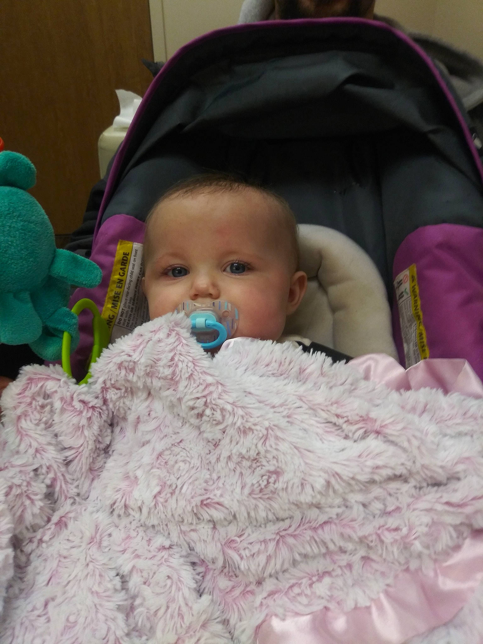 Katelyn is registered to the contest to win money with this photo: baby, baby_products, bedtime, blanket, cheek, child, eye, iris, joy, person, pink, product, room, skin, textile, toddler