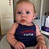 baby, child, face, blue_eyes, food_on_face, high_chair, tank_top, sitting, indoor, curious, cute, chubby_arms, person, infant, casual_clothing, home, portrait, expression, closeup, feeding_time
