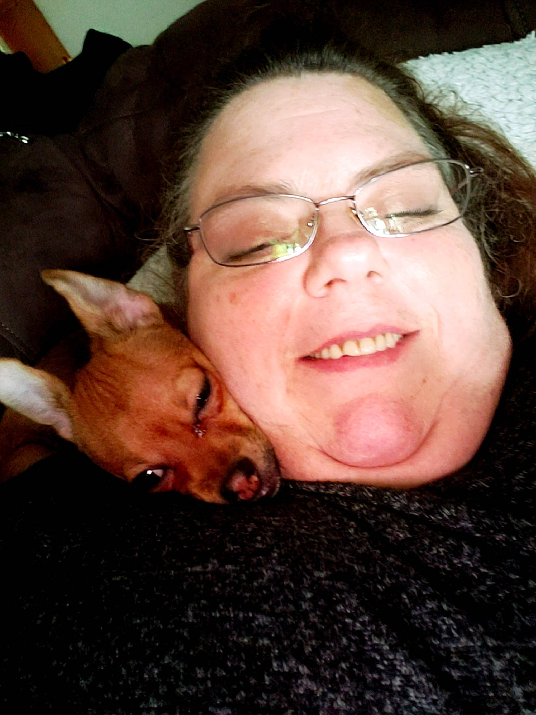 Lacy joined the competition — help win amazing prizes! canidae, carnivore, cat, cheek, ear, fawn, gesture, glasses, head, mouth, nose, smile, sporting_group