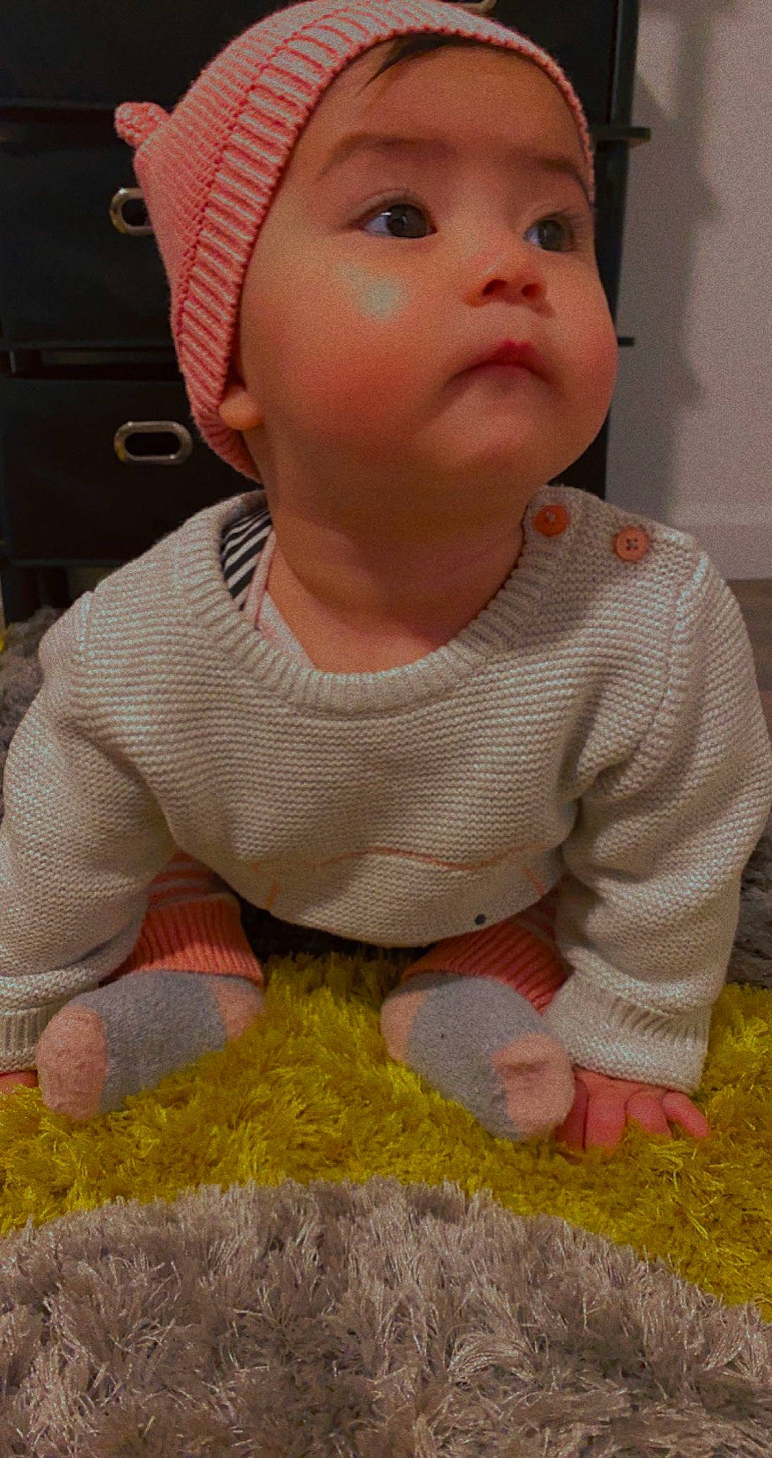 Imanni joined the competition — help win amazing prizes! baby, baby_toddler_clothing, cap, cheek, child, chin, eyelash, flooring, fun, grass, happy, hat, lip, mouth, nose, person, photograph, red, skin, sleeve