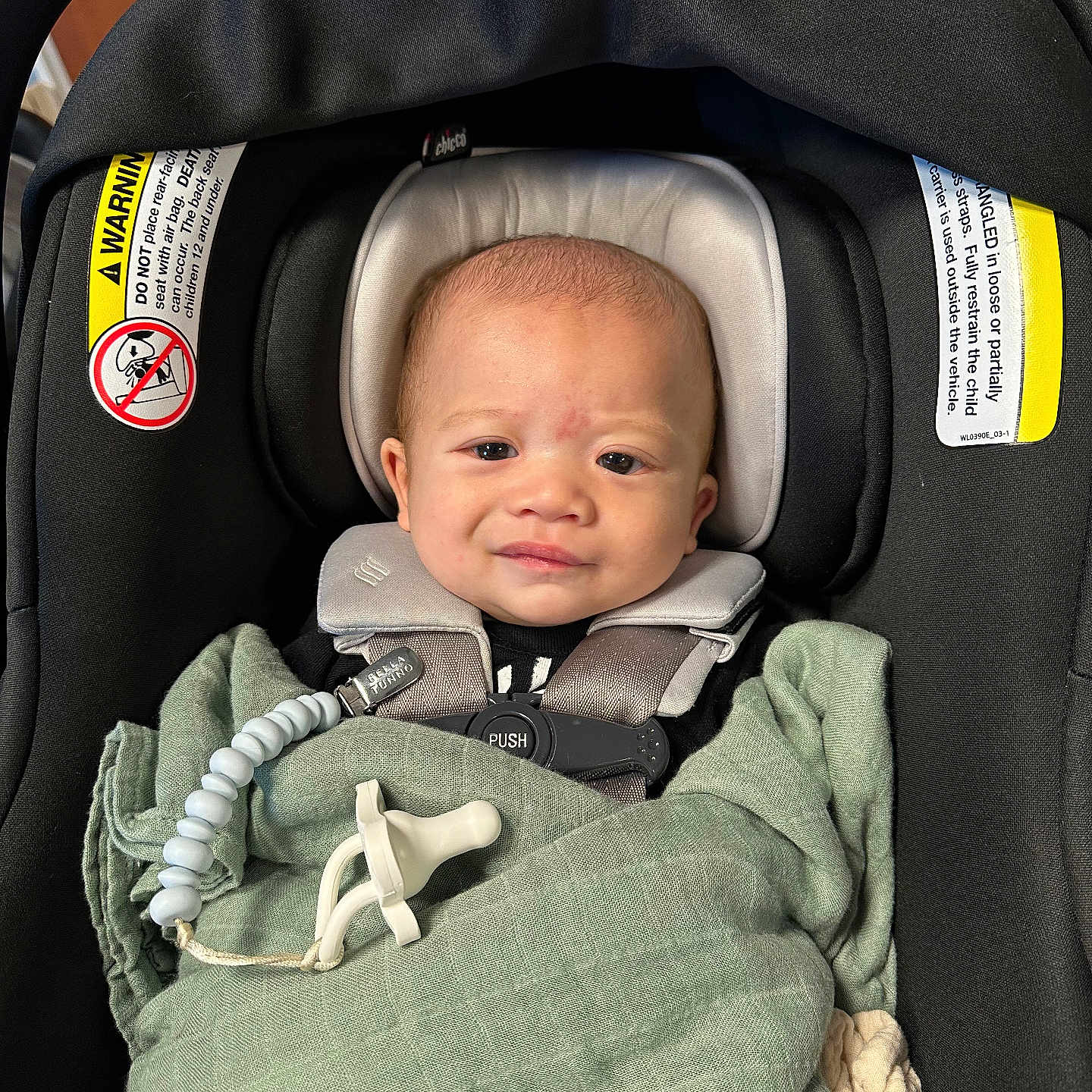 Caayden joined the competition — help win amazing prizes! baby, car, car_interior, carseat, clothing, coat, cushion, face, hat, head, homedecor, jacket, newborn, person, photography, portrait, sleeping, stroller, transportation, vehicle