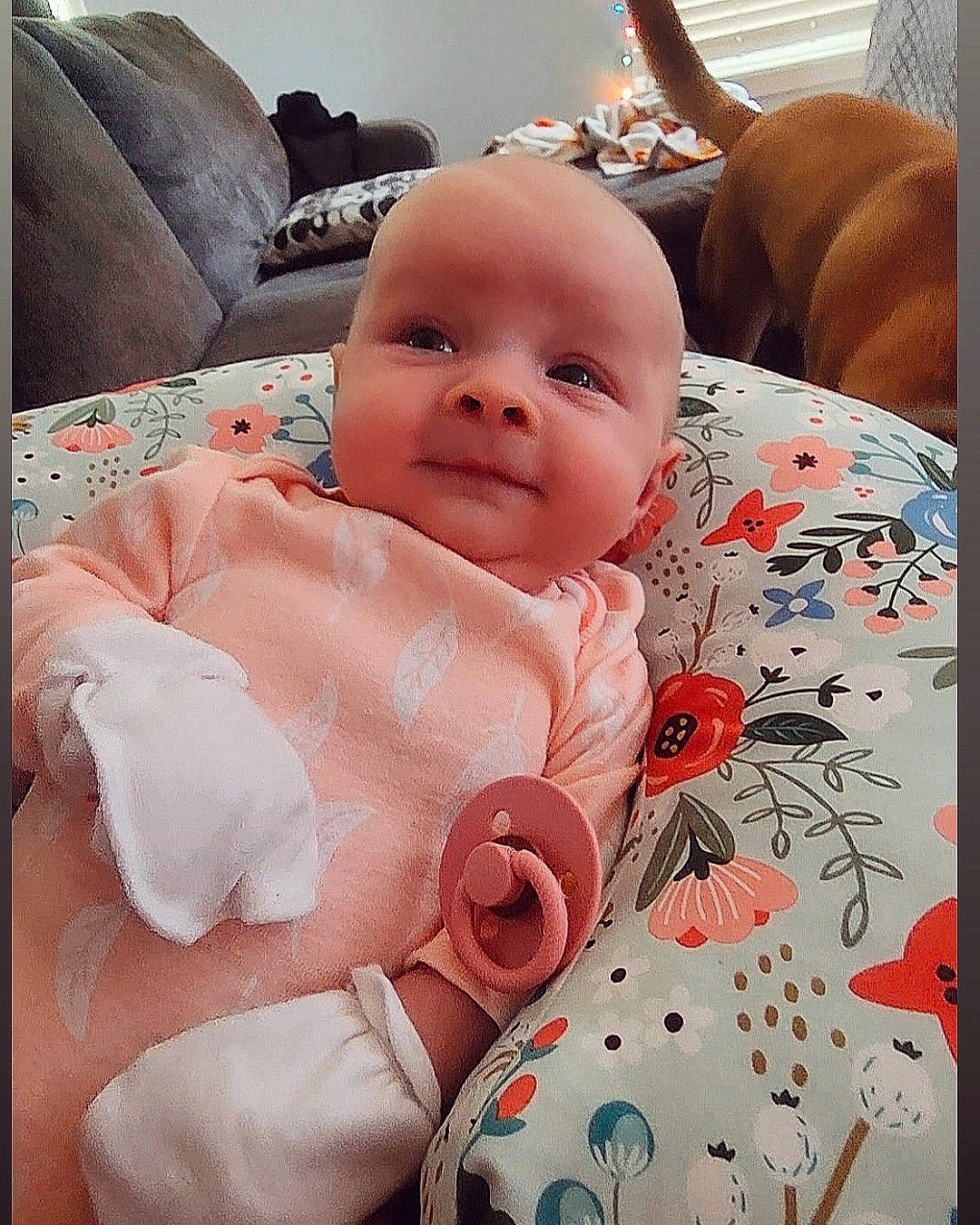 Elsie joined the competition — help win amazing prizes! baby, baby_products, baby_safety, baby_sleeping, baby_toddler_clothing, cheek, child, comfort, face, happy, head, linens, pattern, person, pink, product, skin, sleeve, smile, textile