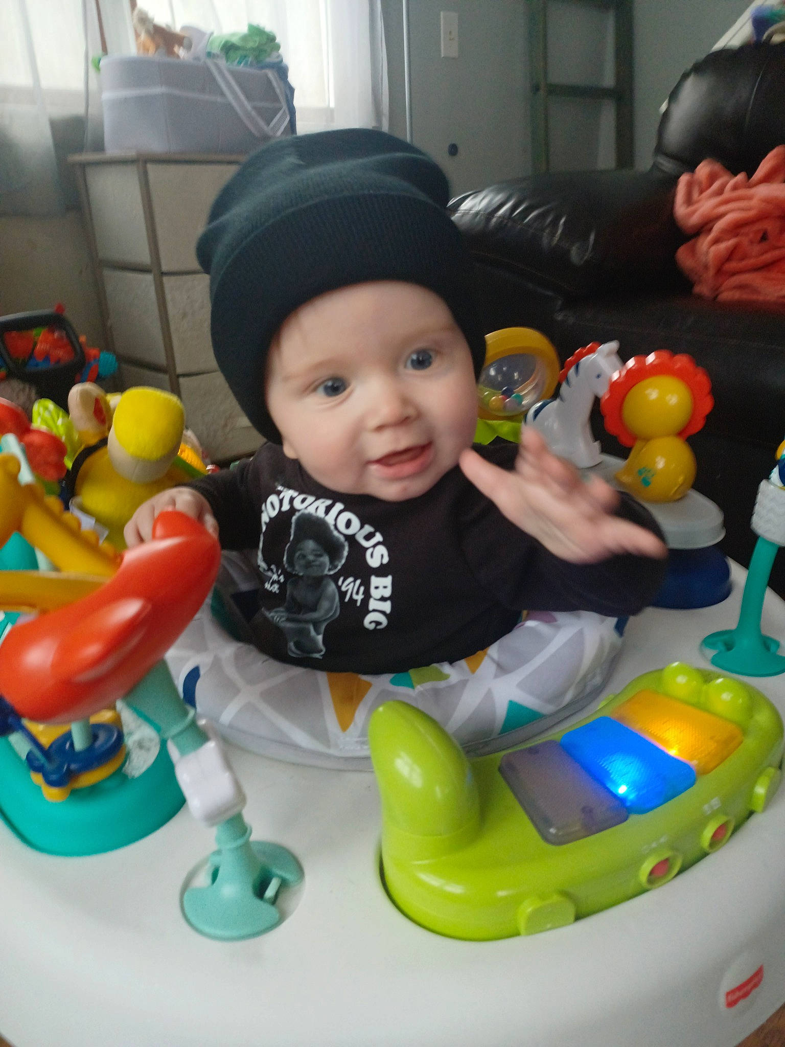 Brixton is registered to the contest to win money with this photo: baby, baby_playing_with_toys, baby_products, baby_toys, child, event, fun, head, headwear, organ, person, photograph, plastic, play, product, riding_toy, room, snapshot, toddler, toy