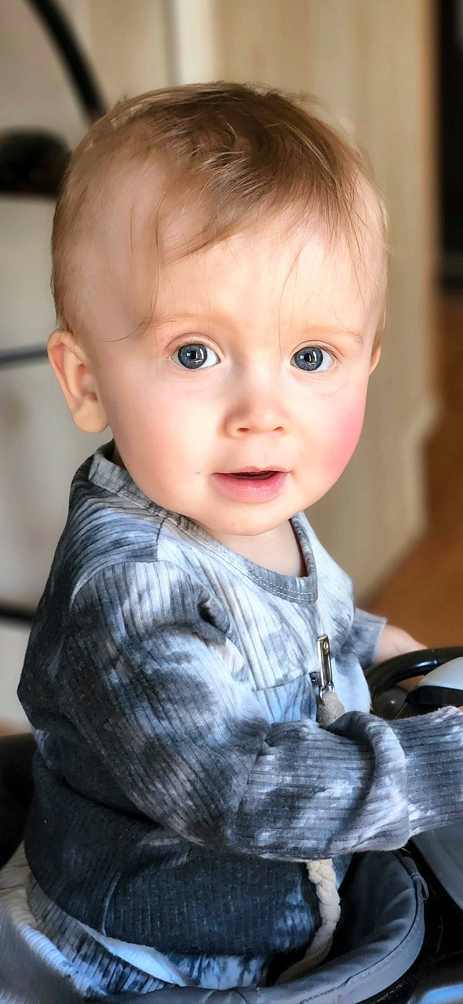 Brixton joined the competition — help win amazing prizes! baby, baby_toddler_clothing, blond, cheek, child, close_up, eyelash, flash_photography, fur, gesture, hairstyle, happy, iris, lip, outerwear, person, sitting, skin, sleeve, surprise