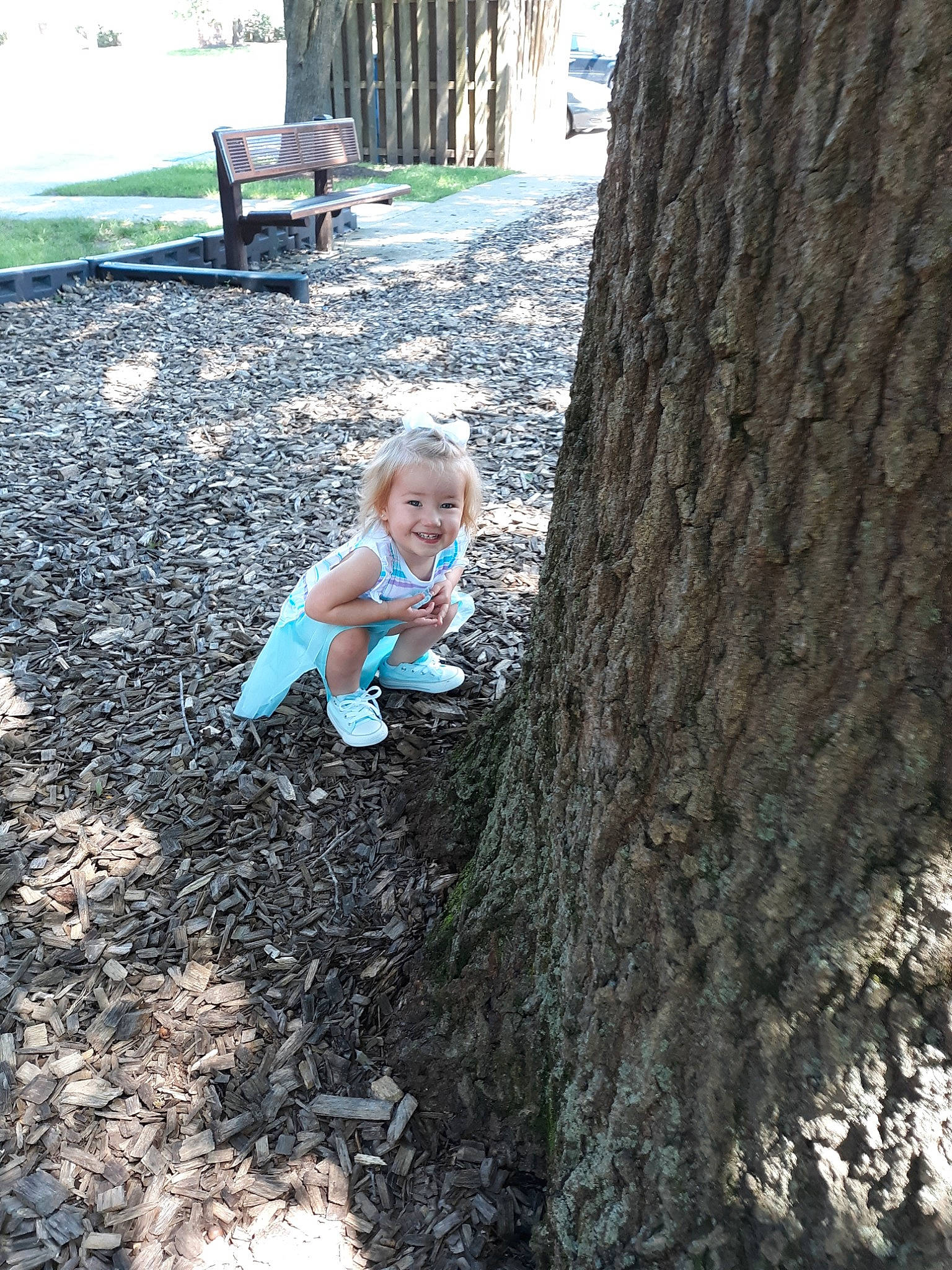 Kynslee is registered to the contest to win money with this photo: child, fun, joy, person, plant, play, sitting, soil, toddler, tree, trunk, woody_plant