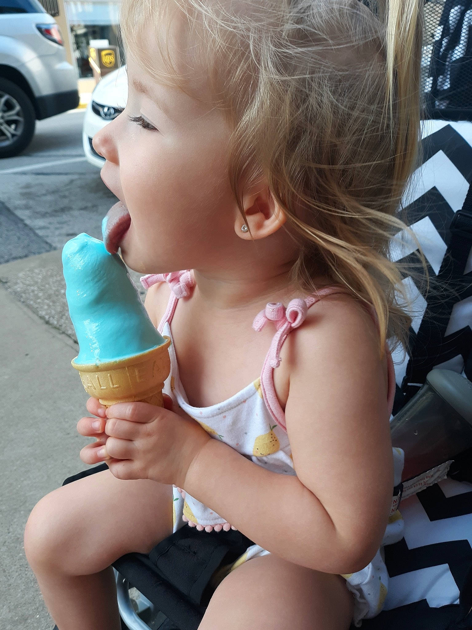 Kynslee joined the competition — help win amazing prizes! blond, child, dairy, dessert, finger, food, frozen_dessert, ice_cream, ice_cream_cone, leg, person, soft_serve_ice_creams, toddler, vacation