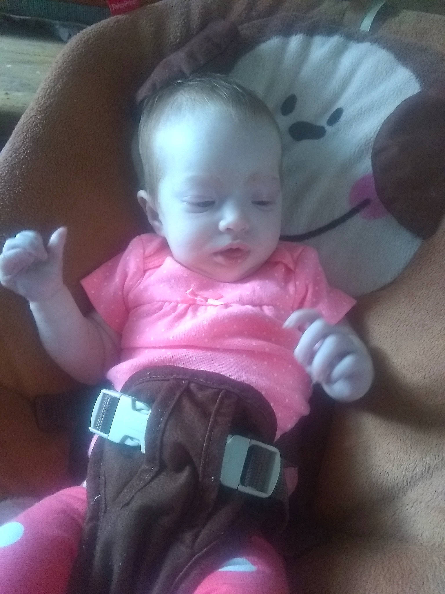 Angela is registered to the contest to win money with this photo: baby, cheek, child, electronic_device, eye, fun, head, lip, nose, person, pink, product, skin, smile, toddler, toy