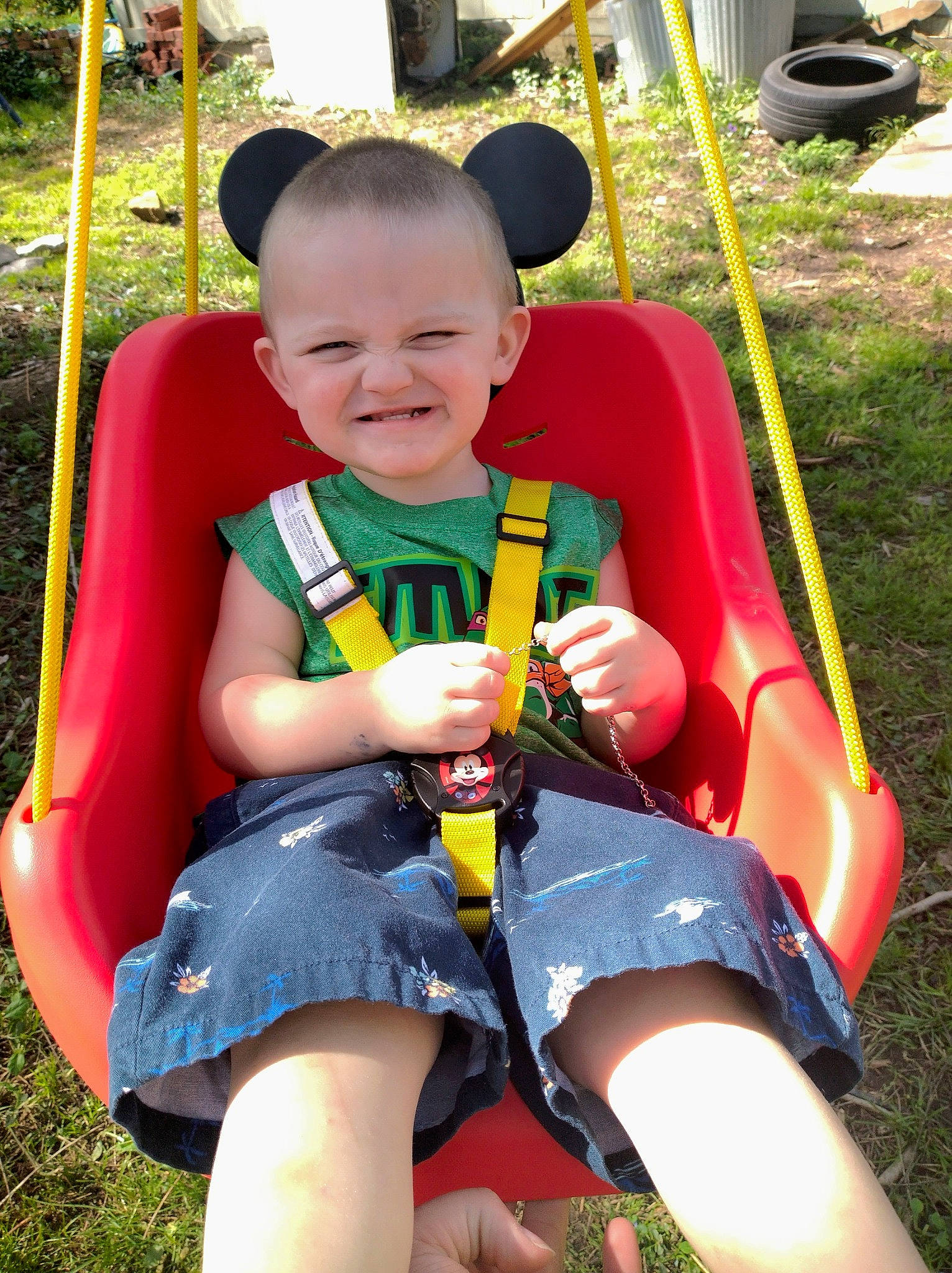 Brysten joined the competition — help win amazing prizes! baby_toddler_clothing, fun, grass, green, happy, head, joy, lap, leg, leisure, nature, outdoor_recreation, person, recreation, red, shorts, skin, smile, summer, thigh
